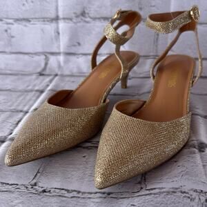 Preowned Dream Pairs Luna Sz 9 Gold Glitter Pointed Toe Kitten Heel Ankle Strap